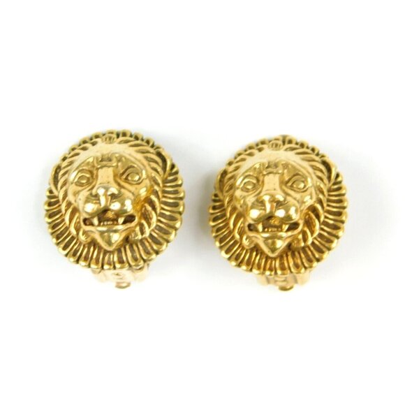 Vintage PMA Philidelphia Museum of Art Lion Crest Gold Tone Clip on Earrings - Picture 1 of 5